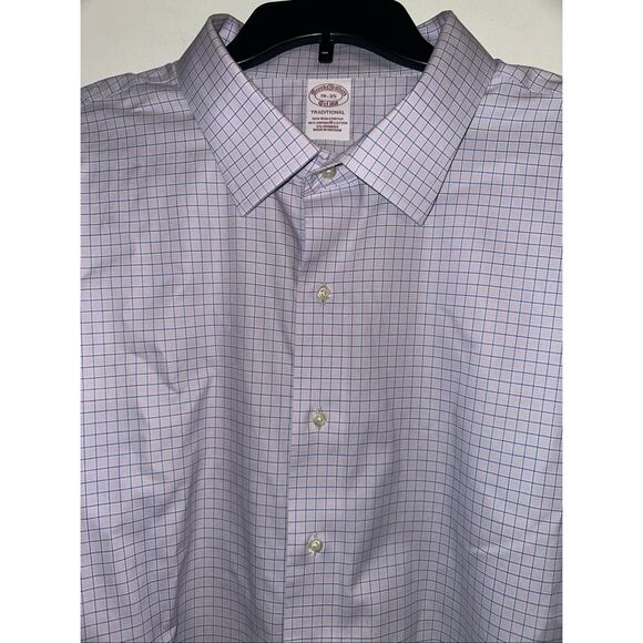 Brooks Brothers Purple Blue Windowpane Non-Iron Traditional Fit 19 - 35 GUC - Picture 3 of 8